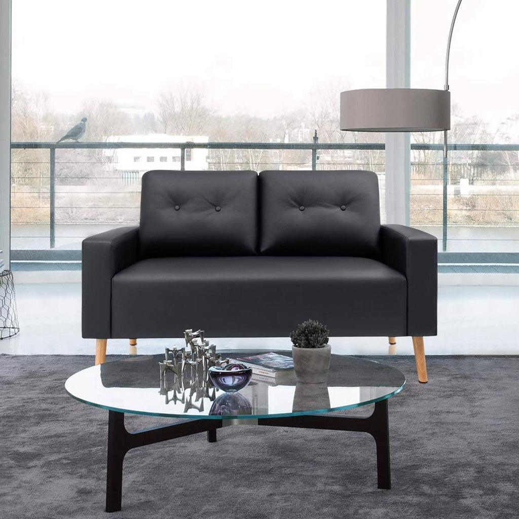 Homall Mid-Century Fashionable Black PU Leather-based Loveseat Couch with Stable Wooden Body for Residing Room