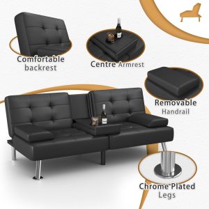 Homall Fashionable Convertible Fake Leather-based Futon Couch Mattress with Folding Recliner and a pair of Cup Holders